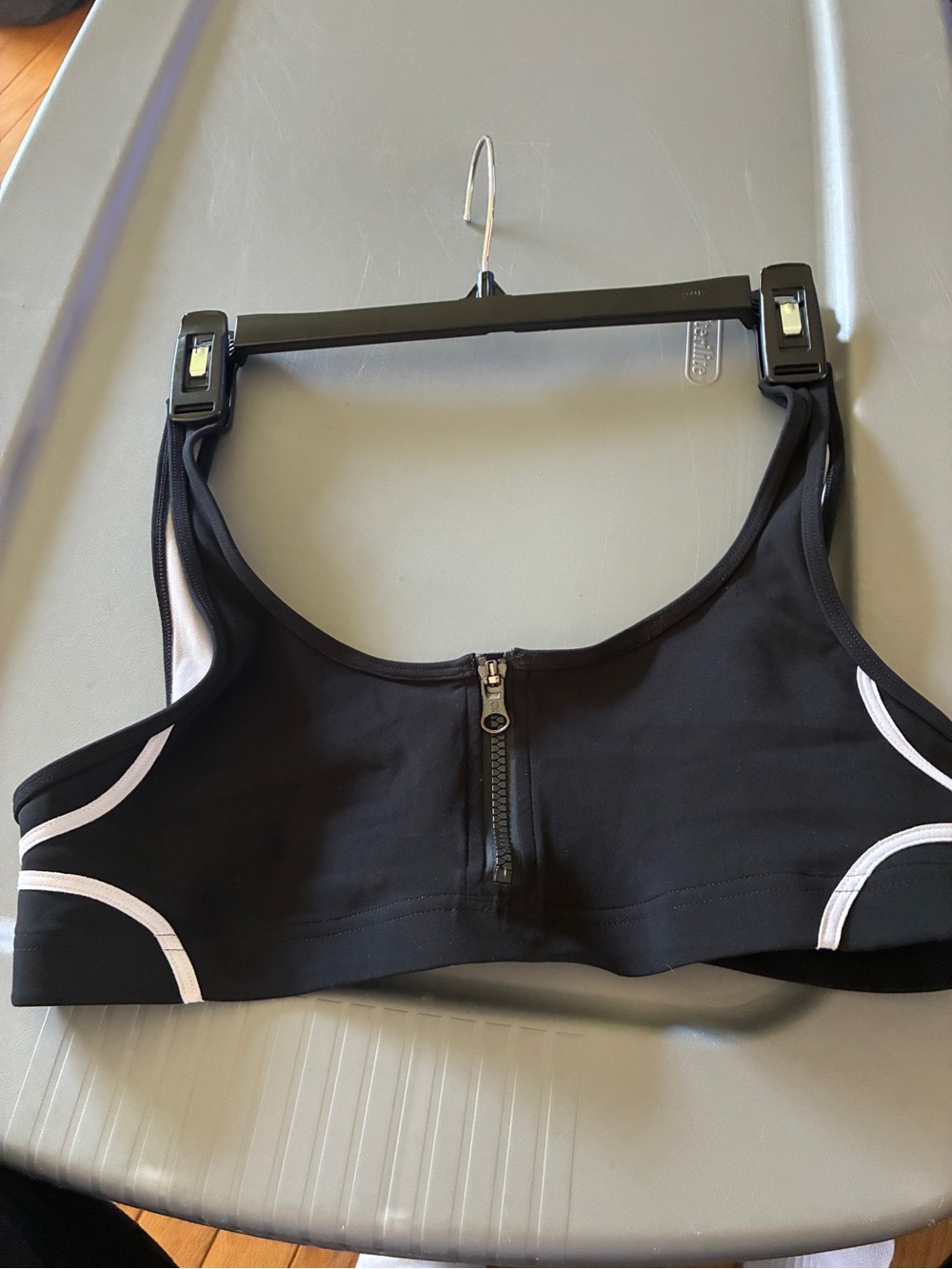 lululemon athletica Black Sports Bra with White Trim and Front Zip